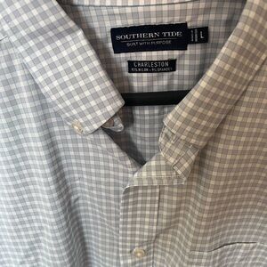 Southern Tide Men's Light Blue and White Plaid Shirt
